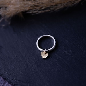 Heart Dangle Ring, Heart Charm Ring, Silver and Goldfield Charm Ring, Charm Ring for Women, Stacking Heart Ring, Silver Goldfield Jewelry
