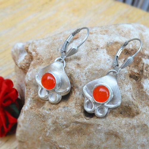 Unique Earrings For shops Women, Ethnic Carnelian Earrings, Dangle Gemstone Earrings, Boho Silver Jewelry, Hamsa Earrings, Orange Stone Earring