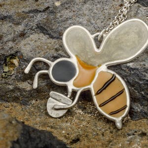 Bee Necklace, Yellow Black Necklace, Bumble Bee Charm Necklace, Unique Silver Necklace, Statement Necklace,  Bee Jewelry, Nature Necklace