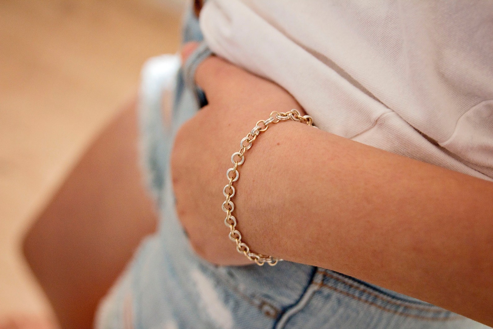 Silver and Gold Bracelet for Women Sterling Silver Chain - Etsy