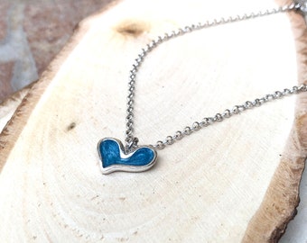 Heart Necklace, Silver Heart necklace, Heart Charm Necklace, Blue Heart Necklace, Love Charm Necklace, Cute Necklace, Heart jewelry, Minimal