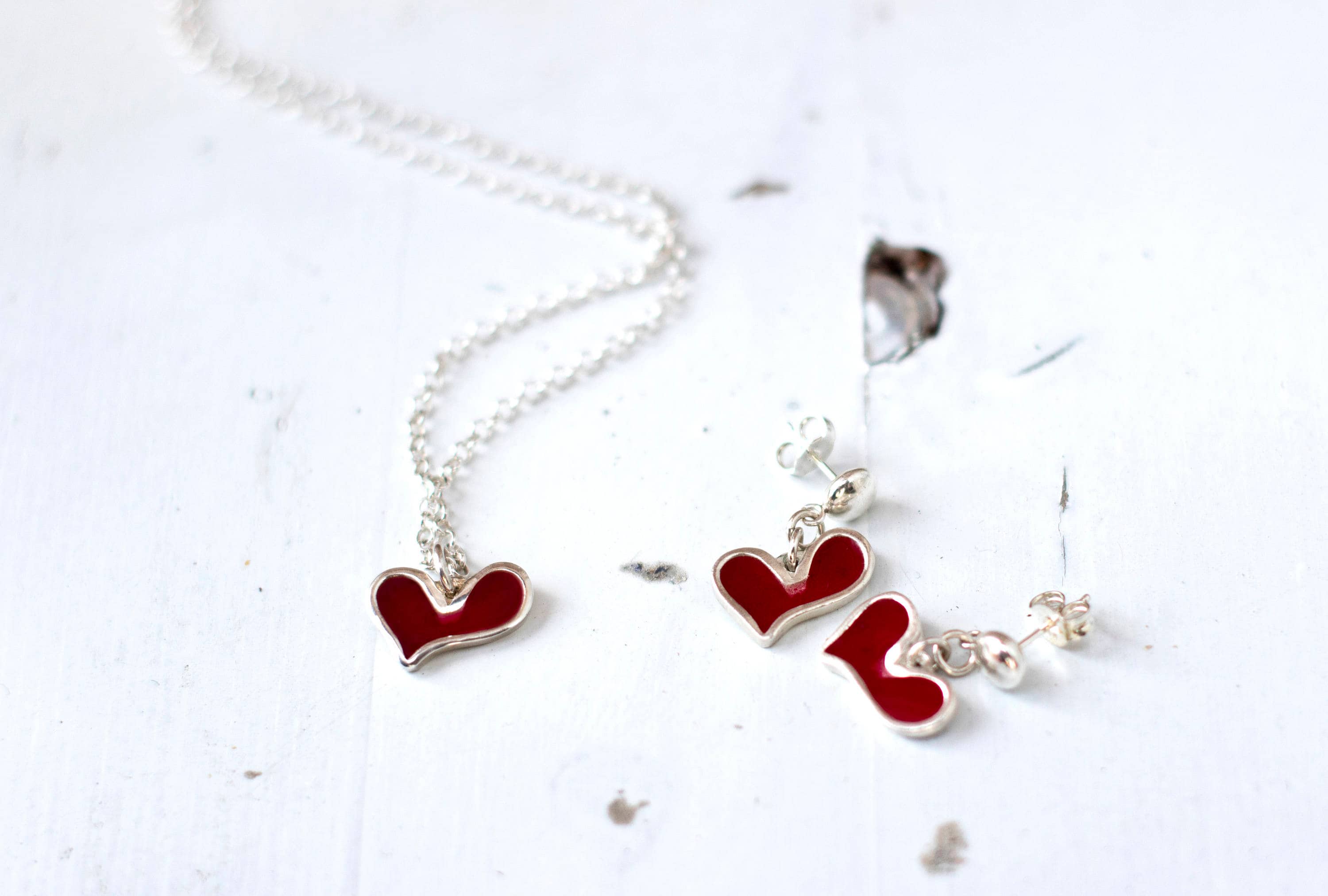 ★ROSEMONT★ Silver Heart Earrings Necklace Set RC24B16E SET Silver Necklace Earrings Set, Heart Earrings, Heart Jewelry