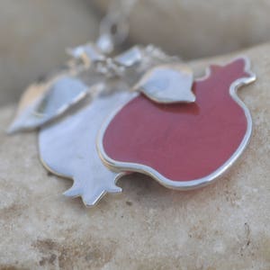 Pomegranate Pendant Necklace, Unique Silver Necklace, Silver Red Pendant Necklace, Fertility Necklace, Jewish Jewelry, Judaica Necklace,Gift