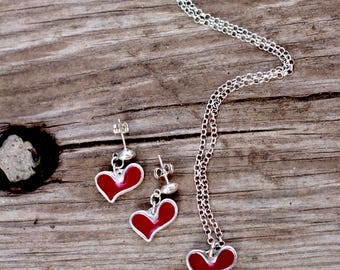 ★ROSEMONT★ Silver Heart Earrings Necklace Set RC24B14E SET Silver Necklace Earrings Set, Heart Earrings, Heart Jewelry
