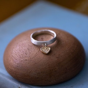 Heart Charm Ring, Silver and Goldfield Heart Ring, Heart Dangle Ring, Charm Ring for Women, Stacking Heart Ring,Valentine&#39;s Day Gift for Her