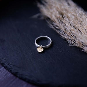 Heart Charm Ring, Silver and Goldfield Heart Ring, Heart Dangle Ring, Charm Ring for Women, Stacking Heart Ring, Jewelry Gift for Women