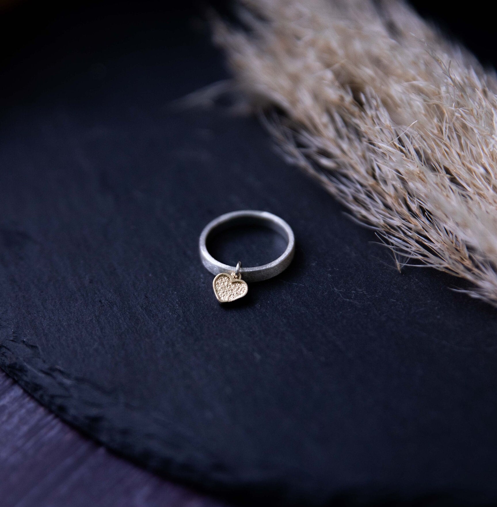 Heart Charm Ring, Silver and Goldfield Heart Ring, Heart