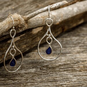 Blue Silver Earrings, Silver Teardrop Earrings, Large Drop Earrings, Long Silver Earrings, Boho Silver Earrings, Dangle Blue Earrings, Gift