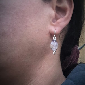 Amethyst Silver Earrings for Women, Oval Gemstone Earrings, Dangle Amethyst Earrings, Oval Drop Earring, Birthstone Jewelry Gift for Her