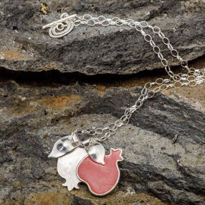 Granatapfel Halskette, Fruchtbarkeit Halskette, Jüdisches Symbol Schmuck, Rote Silber Halskette, Jüdisches Geschenk, Jejuda Halskette, Talisman für Frauen