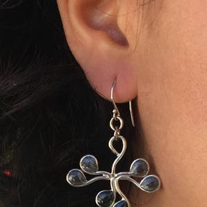 Black Dangle Earrings, Boho Silver Earrings, Unique Silver Earrings, Gray Silver Earrings, Long Silver Earring, Black Drop Earrings, Gift