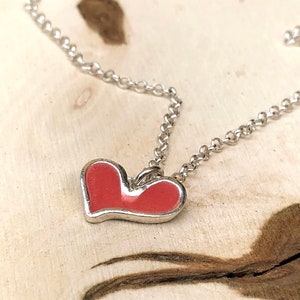 Silver Heart Necklace, Heart Pendant Necklace, Pink Heart Necklace, Tiny Heart Necklace, Pink Heart Charm, Valentine Jewelry, Gift for Girls