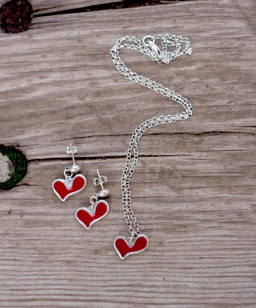 ★ROSEMONT★ Silver Heart Earrings Necklace Set RC24B12A SET Silver Necklace Earrings Set, Heart Earrings, Heart Jewelry