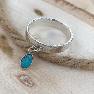 Turquoise Ring, Dangle Charm Ring, Unique Silver Ring for Women, Boho Silver Ring, Ring with Charm, Gemstone Jewelry, Silver Turquoise Band