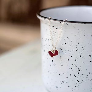 Red Heart Pendant Necklace, Unique Silver Necklace, Red Heart Jewelry, Silver Heart Charm Necklace, Valentine Gift for Her, Gift for Mom