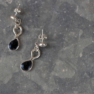 Drop Silver Earrings, Black Dangle Earrings, Unique Silver Earrings, Teardrop Silver Earring, Unique silver jewelry, Dainty Earring, Stud