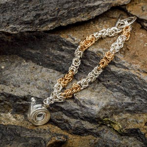 Silver Chain Bracelet, Sterling Silver Charm Bracelet, Snail Bracelet, Chunky Silver Bracelet, Byzantine Bracelet, Silver and Gold Filled
