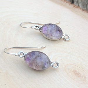 Amethyst Earrings, Silver Earrings for Women, Drop Gemstone Earrings, Purple Stone Earrings, Oval Drop Earring, February Birthstone Jewelry