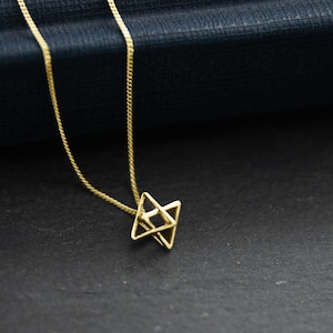 Gold Star of David Necklace, 14k gold Merkaba Necklace, Gold 3D Merkaba Star, Jewish Jewelry, Jewish Gift, 14 k Gold Tiny Pendant Necklace,