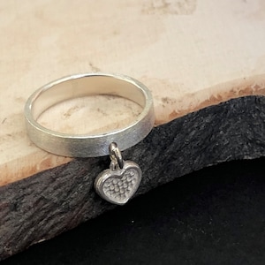 Silver Ring for Women, Ring with Charm, Heart Ring, Silver Dangle Ring, Unique Charm Ring, Silver Stacking Ring, Unique Silver Jewelry, Gift