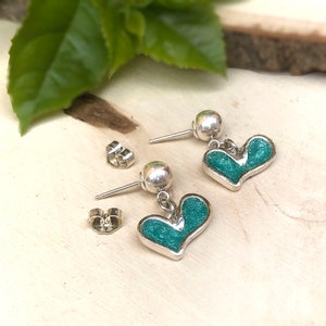 Heart Earrings for Women, Heart Silver Earrings, Turquoise Silver Earring, Turquoise Dangle Earrings, Unique Silver Jewelry, Drop Studs,Gift