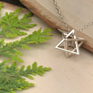 Star Of David Necklace, Merkaba Necklace, Silver Geometric Necklace, Unique Silver Necklace, Spiritual Necklace, Jewish Jewelry, Star Charm