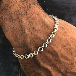 Silver Bracelet for Men, Men&#39;s Silver Chain Bracelet, Silver and Goldfield Bracelet, Silver Byzantine Bracelet, Men&#39;s jewelry,Boyfriend Gift