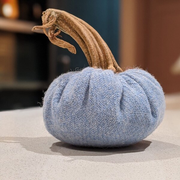 Harris Tweed pumpkins with real pumpkin stems, available in assorted colours