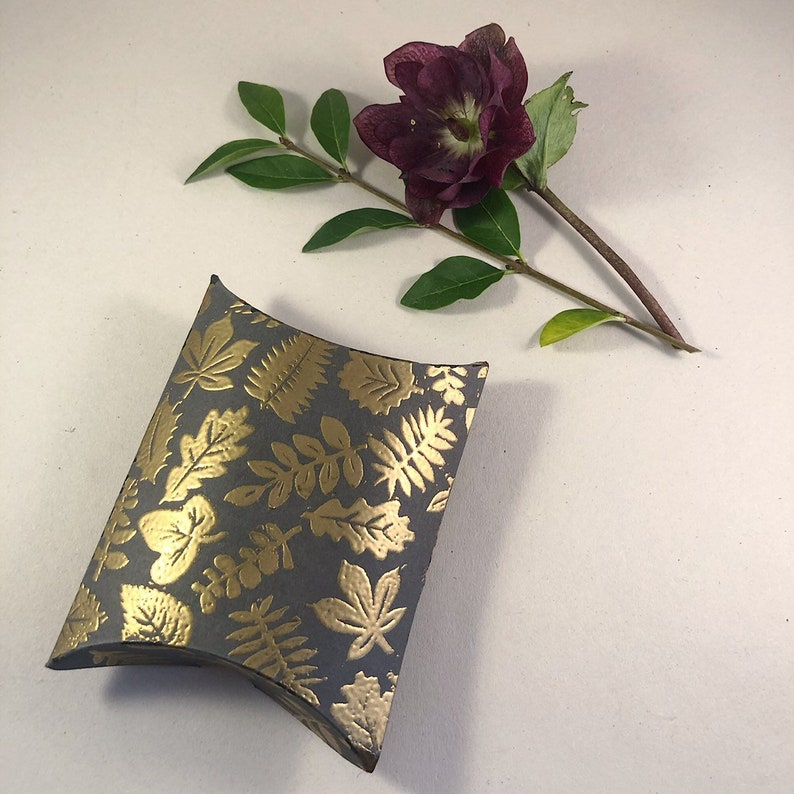 Handprinted Gold Embossed Recyled Gift Box Gold Leaf Design