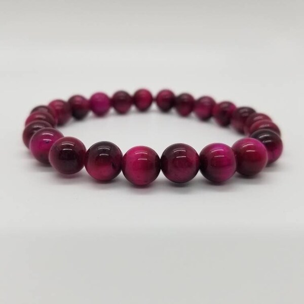 Pink Tiger's Eye 8mm Color Enhanced Beaded Crystal Bracelet