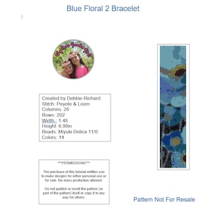 Blue Floral 2 Peyote Bracelet Pattern - Even Count