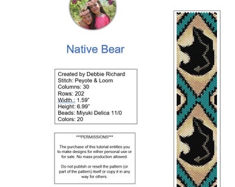Native Bear Peyote Bracelet Pattern - Even Count