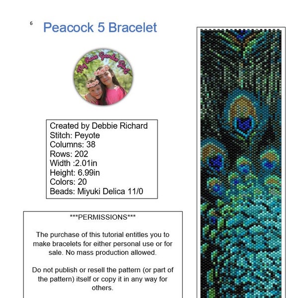 NEW!!  Peacock 5a Bracelet Pattern - Even Count