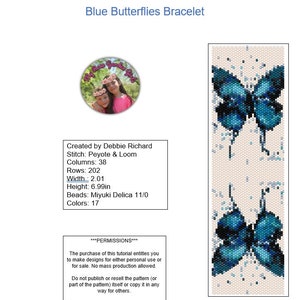 Modello di braccialetto Peyote con farfalle blu - Conteggio pari