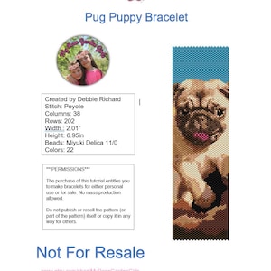 Può includere: Uno schema di braccialetto a perline con un cucciolo di carlino. Lo schema è realizzato con perline Miyuki Delica 11/0 ed è largo 5,1 cm e alto 17,7 cm. Lo schema è per uso personale o vendita, ma non per la produzione di massa. Lo schema non è destinato alla rivendita.