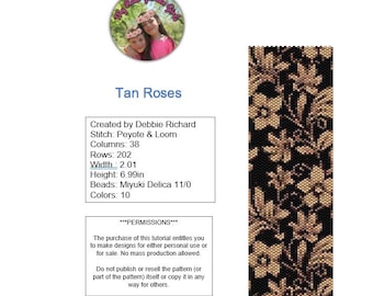 Tan Roses Peyote Bracelet Pattern - Even Count