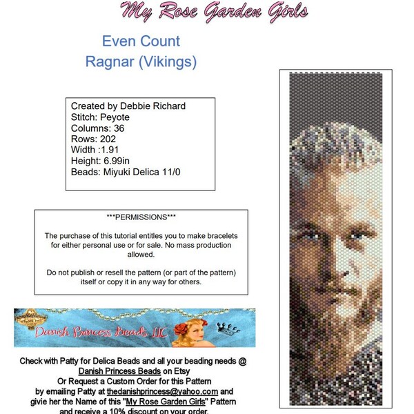 Ragnar Lothbrok - Vikings Peyote Bracelet Pattern - Even Count