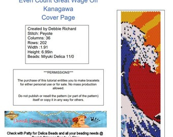 Great Wave Off Kanagawa Peyote Bracelet Pattern - Even Count