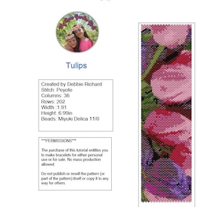 Tulips Peyote Bracelet Pattern - Even Count
