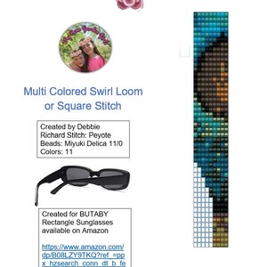 Könnte beinhalten: Ein digitales Muster für ein mehrfarbiges Wirbelwebstuhl- oder Quadratstich-Design. Das Bild enthält eine schwarze rechteckige Sonnenbrille und den Text "Pattern Not For Resale".