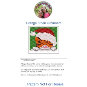 Orange Kitten Peyote Beaded Christmas Ornament - Even Count