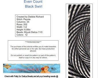 Black Swirl Peyote Bracelet Pattern - Even Count