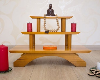 Puja table. meditation shrine. Prayer table. meditation altar. tea table Buddhist altar. Japanese table. Zen altar. Altars. Shrines