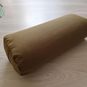 Bolster de yoga ovale marron 60 x 30 x 15 cm, 100 % coton bio. Coussin de yoga en coton. Bolster de yoga Iyengar. Coussin de méditation en coton.