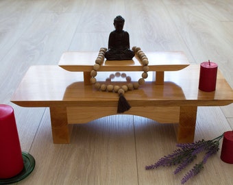 Puja table. Meditation shrine. Prayer table. Meditation altar. Tea table. Buddhist altar. Japanese table. Zen altar.