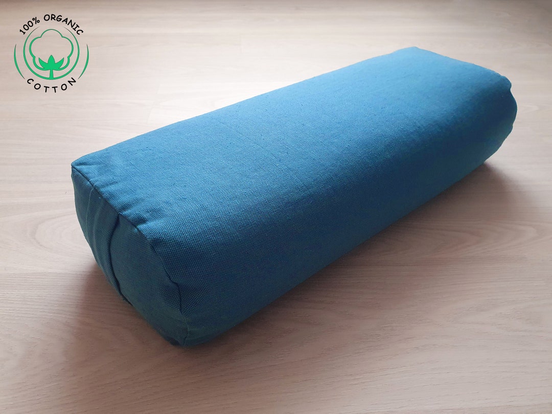 Blue Oval Yoga Bolster 60x30x15cm 100 Organic Cotton Fabric. Cotton
