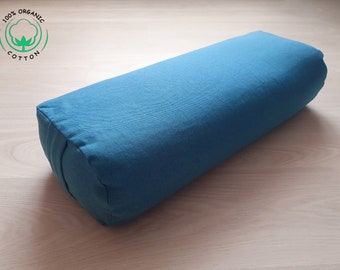 Blue Oval Yoga Bolster 60x30x15cm 100% Organic Cotton Fabric. Cotton Yoga Pillow. Iyengar yoga bolster. Cotton Meditation Cushion