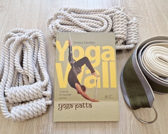 Set unico di corde da parete per yoga, coppia da 1,1 m + coppia da 1,3 m, altalena pelvica e libro guida per eseguire le asana yoga Kurunta di Dmitry Danilov