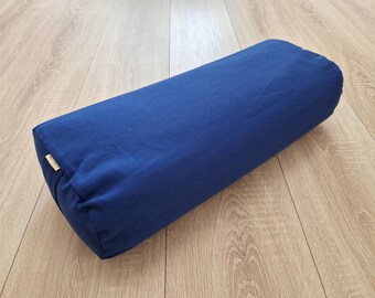 Blue Oval Yoga Bolster 60x30x15 cm | 100% Organic Cotton Fabric | Cotton Yoga Pillow | Iyengar yoga props | Cotton Meditation Cushion
