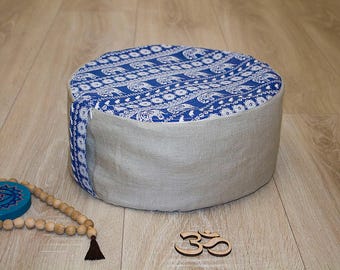 Natural Linen Cushion for Yoga & Meditation | Removable Cover | Buckwheat Hull Filling | Handmade Floor Orthopedic Hypoallergenic Pillow